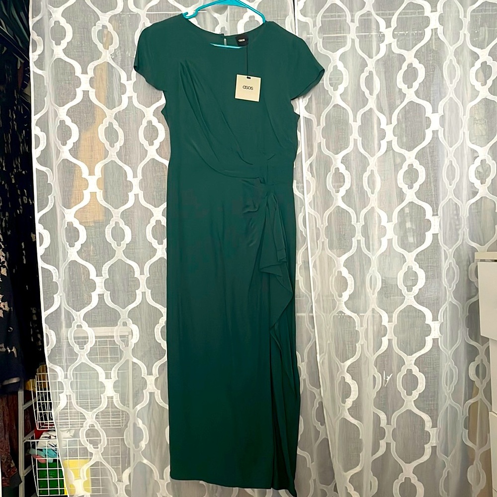 ASOS Gorgeous Green Pencil dress w/waterfall detail NWT size 8 1940s vibes